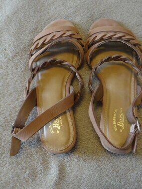 Bass Jolie Sandals Brown Leather straps Cork wedge heel Size Women’s 7 1/2M